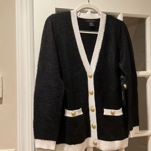 Navy Tahari Eyelash Cardigan M